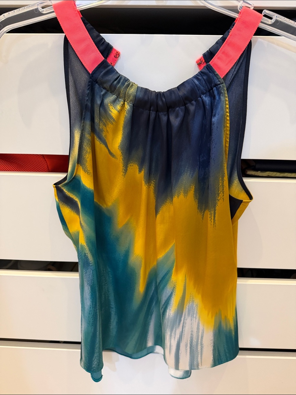 Tahari Yellow Teal Black Racerback Tank with Pink Straps